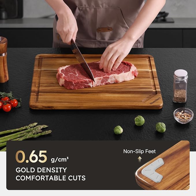 17" Teak Wood Cutting Boards for Kitchen Wooden Chopping Board Non Slip | High-End Teak, Over Sink, Wooden Chopping & Charcuterie Board, Easy to Clean, Non Slip, Ideal Kitchen Gift, Solid Thick