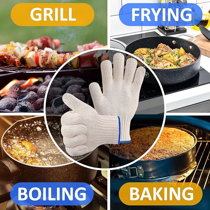 2 Pairs Oven Glove Set – 9.5" Aramid Fibre Cooking Gloves Heat Resistant, Non-Slip BBQ Hand Protector for Baking, Frying & Smoker – Reusable Grill Gloves Heat Proof for Men for Safe Cooking & Grilling