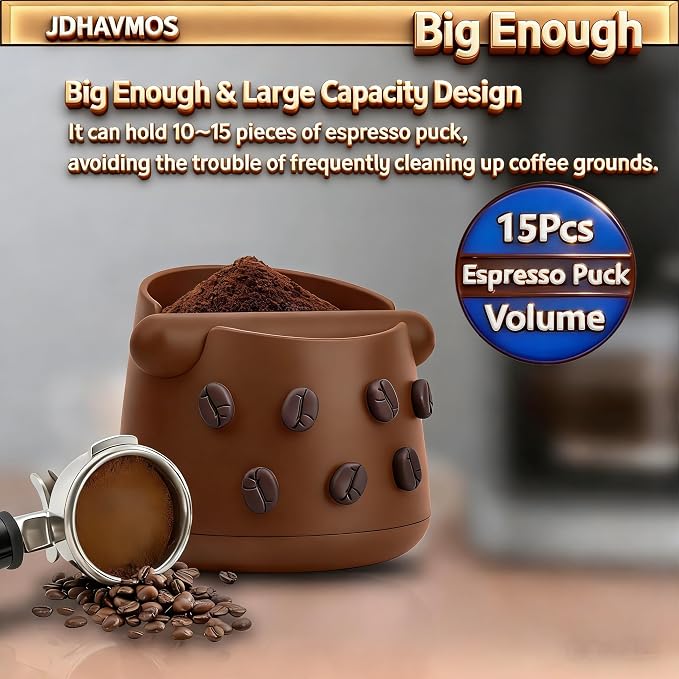 5-Inch Espresso Knock Box, Holds 15+ Coffee Pucks with Barista Towels, Removable Knock Bar & Anti-Slip Base, Espresso Machine Accessories for Home/Office (Classic Brown)