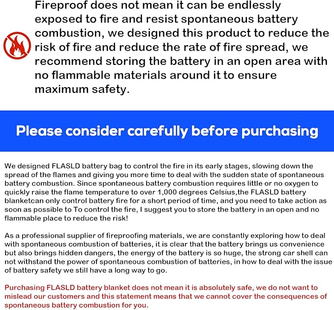 FLASLD Fireproof Lithium Battery Cover, Fastest & Simplest Way to Isolate and Extinguish Small Fires, Fire Blanket for E-Scooter and E-Bike (59×59 inch - Grey)