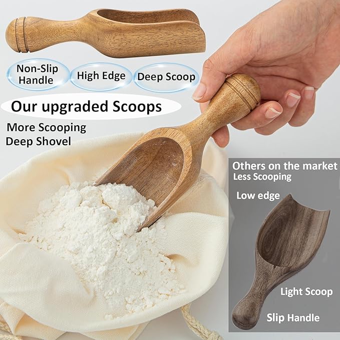 Big Coffee Scoop Shovel, 2pcs Wooden Scoop for Jars, Acacia Large Ground Coffee Scoop 5.9″ Measuring Spoons for Coffee Scoops, Tea, Powder- Multifunctional Kitchen Scoop for Bath Salts,Laundry