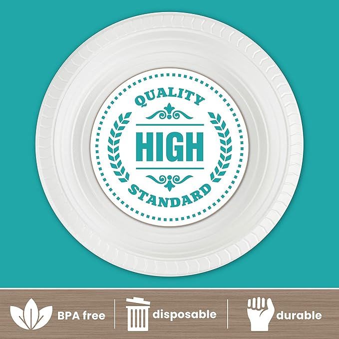 PLASTICPRO Round Plastic Plates Microwaveable, Disposable, White, Dinnerware (200, 10" Inch Plates)