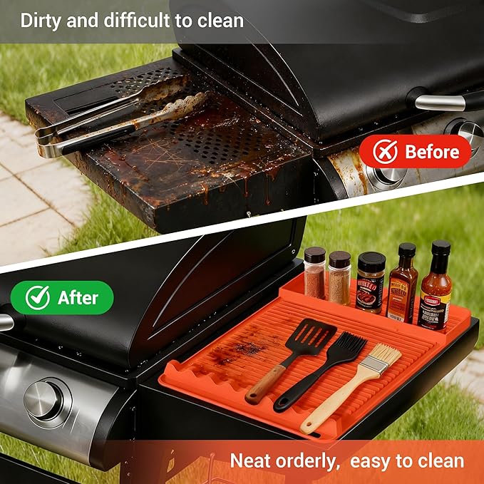 Heat Resistant Silicone Grill Mat for Blackstone - 2Pack 16x11.5'' Non-Slip BBQ Tool Mat, Outdoor Cooking Camping & Tailgating, for Men Grilling（Orange）