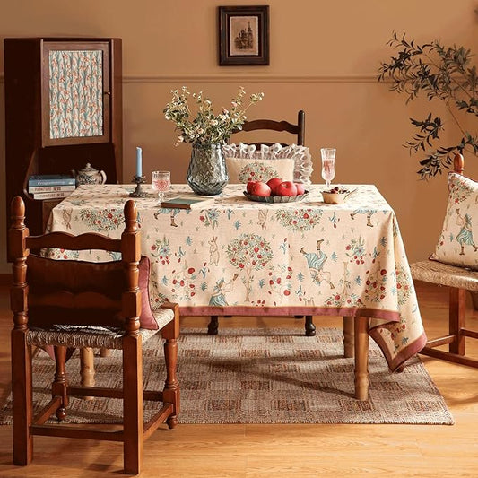 patdrea Designer Italian Beige Rectangle Tablecloth,Vintage Linen Trees Pattern Extra Long Table Cloth,Decor Table Cover for Kitchen Dining Christmas,Thanksgiving,Tea Party,67"x118"-Tatiana a