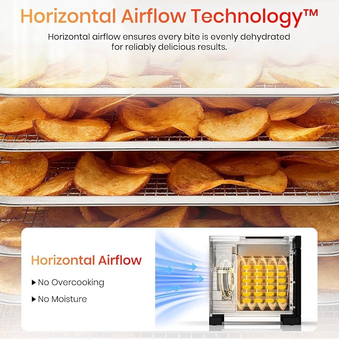 8-Tray Food Dehydrator, 400W, Stainless Steel, 195°F & 24H Time Control | Visible Window Built-in Lighting Stainless Steel