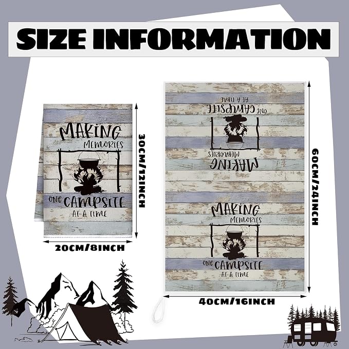 Boyiee Set of 6 Camping Kitchen Towels Happy Camper Tea Towels | Absorbent Farmhouse Dish Towels with Funny Sayings 24 x 16 Inches Camping Hand Towels for Rv Campers Lovers Gifts Accessories