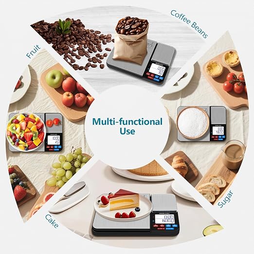 Dual Platform Digital Kitchen Scale, USB Rechargeable, 11lbs/5kg with 0.1g Precision & 500g with 0.01g Precision, with Tare & Accumulation, for Baking, Cooking, Jewelry, and Weight Loss