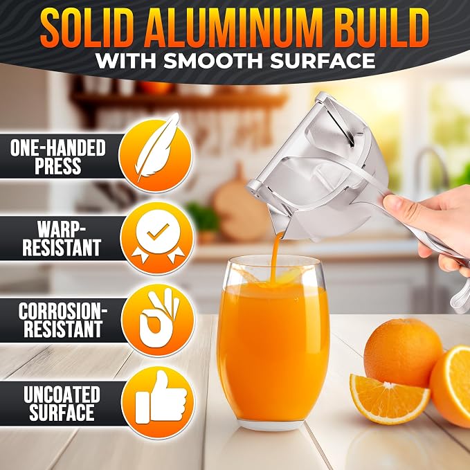 Hand Juicer Squeezer, Large 20 oz Aluminum Bowl with Pour Spout | Handheld Manual Citrus Press, Gets Every Drop Out of Lemon, Lime, Orange, Grapefruit, and Pomegranate Juice, Ergonomic Handle