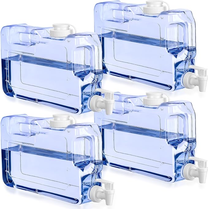 Funnymoom 4 Pcs Drink Water Dispenser for Fridge 1.1 Gallon Beverage Dispenser with Spigot Plastic Reusable Refrigerator Water Dispensers Waters Jug Container for Party Outdoors Camping Hiking Home