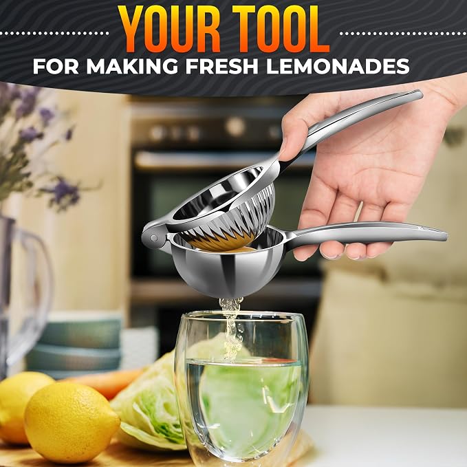 Lemon Squeezer Stainless Steel, Heavy-Duty Handheld Juicer for Limes | Ergonomic Citrus Hand Press, Gets Max Juice Out in Seconds - Dishwasher Safe, for Cocktails, Marinades, and Salad Dressings