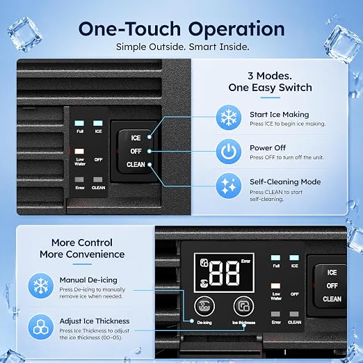 Mojgar Commercial Ice Maker Machine, 150Lbs/24H with 50Lbs Storage Bin | 45 Cubes in 5–15 Mins for Home Bar, Self-Cleaning, Stainless Steel, Built-in or Freestanding, Under Counter Ice Machine
