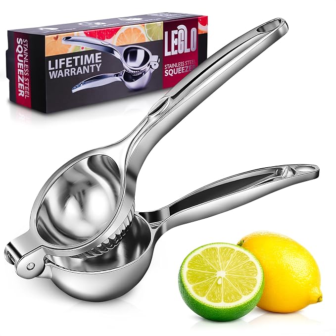 Stainless Steel Lemon Squeezer, 8.3 Inch Manual Hand Juicer (Silver) | Citrus Press with Built-In Seed Strainer, Juices Limes and Oranges for Cocktail Mixing, Corrosion-Resistant, Dishwasher Safe