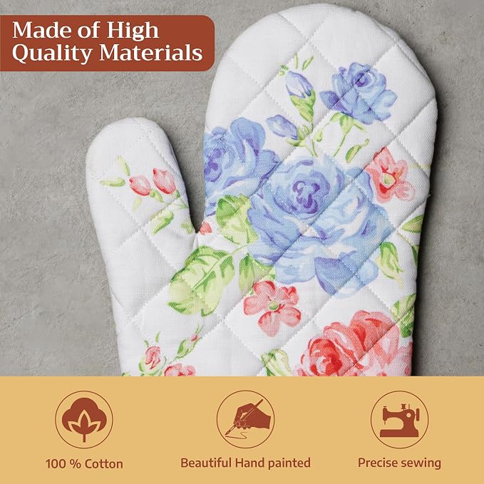 Maison d'Hermine Oven Gloves 100% Cotton Oven Mitt (7" x 13", Pack of 1) | With Loop Heat Resistant BBQ Cooking Gloves Baking Grilling Kitchen Handling Hot Pans Spring Summer - Vintage Floral