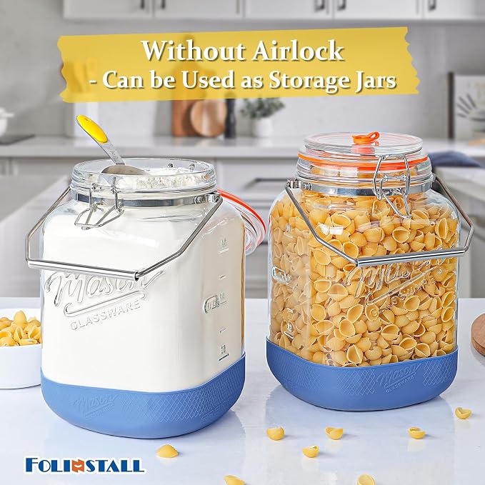 1 Gallon/128 OZ Large Fermentation Jar, Mead Making Kit, Pickle Jars, 2 PCS | 3 Airlock, Stainless Steel Handle, 4.3” Wide Mouth, 100% Leakproof, Non-Slip Base, BPA Free, 2 Scale Mark, Food Grade