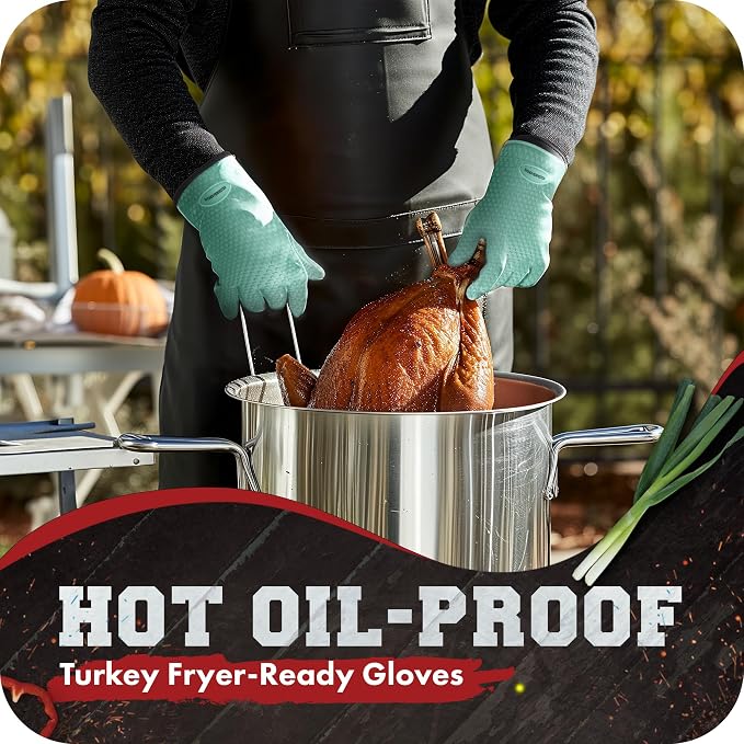 KITCHEN PERFECTION S Silicone Smoker BBQ Gloves - Heat Resistant Oven Mitts | Waterproof, 5-Finger Design For A Better Grip, for Pitmasters, Meat Smoking, Grilling, Cooking, Frying Turkey | Grill Gift