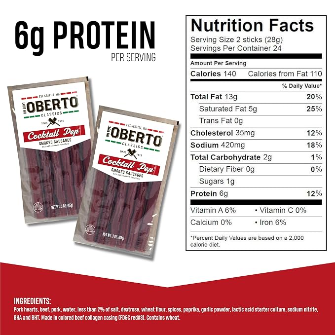 Oh Boy! Oberto Classics Cocktail Pep Smoked Sausages, 3 Ounce (Pack of 8)