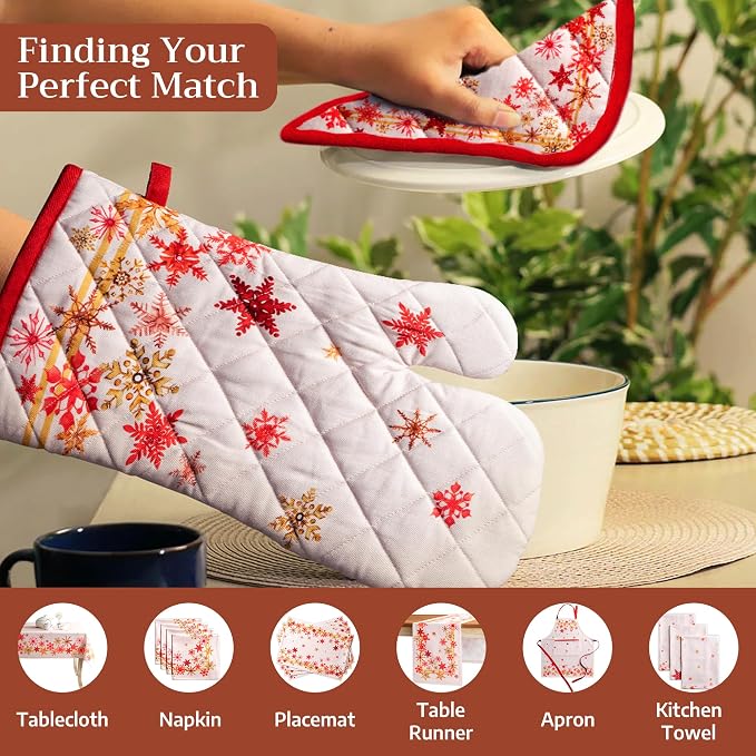 Maison d'Hermine Oven Gloves 100% Cotton Oven Mitt (7" x 13", Pack of 1) | With Loop Heat Resistant BBQ Cooking Gloves Baking Kitchen Handling Hot Pans Thanksgiving Christmas - Crystal Star