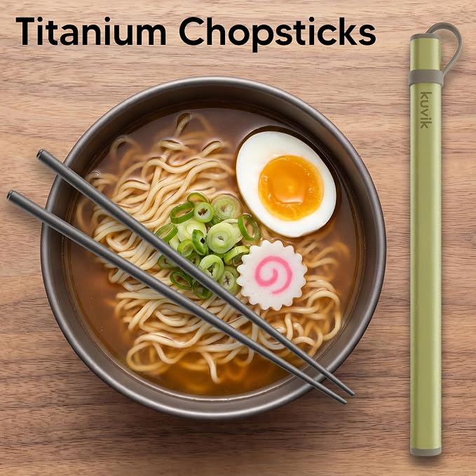 Kuvik Titanium Chopsticks with Lemon Yellow Carrying Case