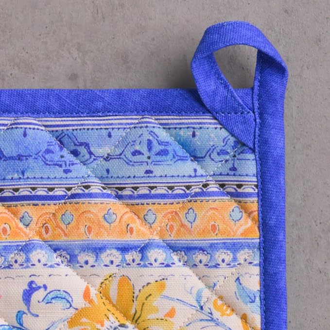 Maison d' Hermine Pot Holders 100% Cotton Potholders (8" x 8", Pack of 2) | Heat Resistant Hot Pads with Loop BBQ Cooking Baking Farmhouse Kitchen Handling Hot Pans Spring Summer - Girassol