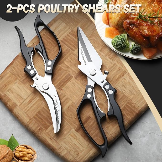 Freelander Kitchen Shears Set Black - All Purpose Heavy Duty Poultry Shears | Japanese Kitchen Scissors for Food, Chicken, Meat, Fish, Vegetables with Ergonomic Non-Slip Handle, Gifts for Women Men