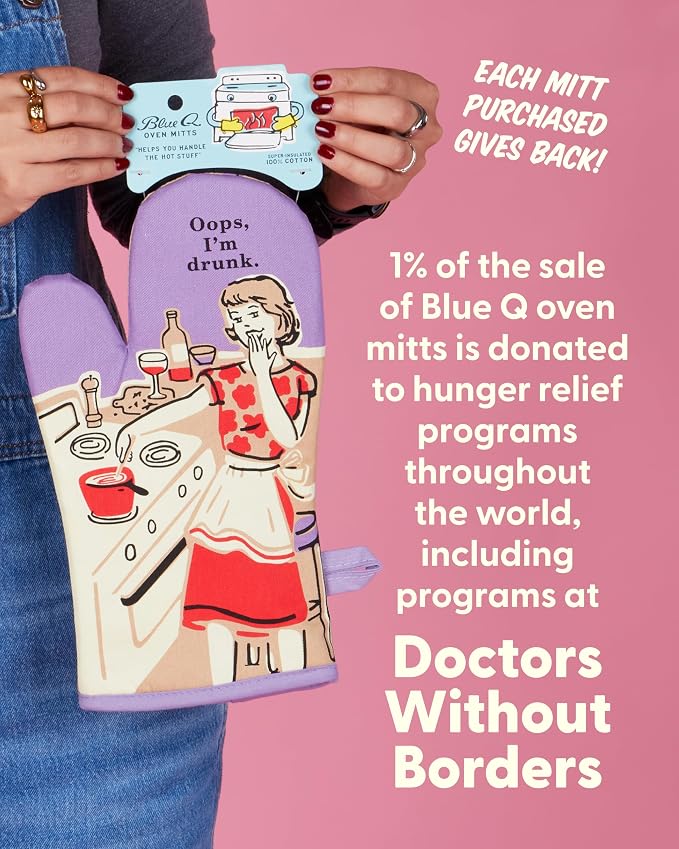Blue Q Oops I'm Drunk Funny and Cute Oven Mitts, Home Kitchen Gifts, Cooking Accessories, Super-Insulated Quilting, Comfy Natural-Fitting Shape, Pot Holders, 100% Cotton, Size 12.5" L x 7.5" W