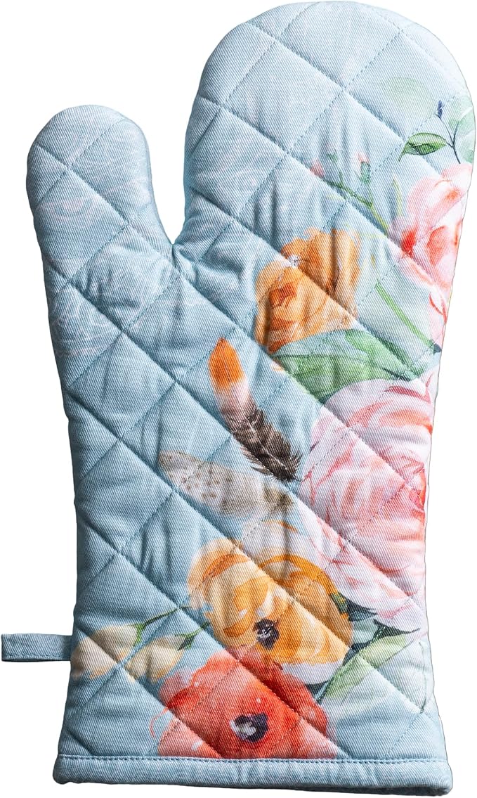 Maison d'Hermine Oven Gloves 100% Cotton Oven Mitt (7" x 13", Pack of 1) | With Loop Heat Resistant BBQ Cooking Gloves Baking Grilling Kitchen Handling Hot Pans Spring Summer - Ibiza - Blue