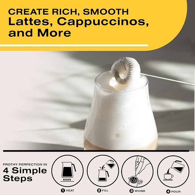 Bean Envy Milk Frother, Coffee Stirrers, Frother Wand, Milk Frother Handheld, Frother with stand, Hand Blender for Coffee, Lattes, Cappuccino, Matcha and Hot Chocolate – Kitchen Gifts - White