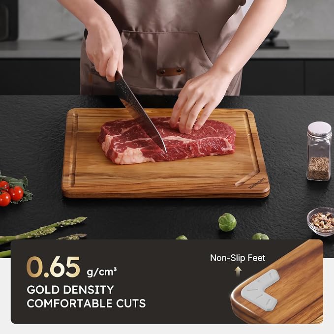 15" Teak Wood Cutting Boards for Kitchen Wooden Chopping Board Non Toxic | Charcuterie Board, Serving, Heavy Duty, Over Sink, Non Slip, Wooden Chopping Board, Small Wooden Chopping Board, Kitchen Gift