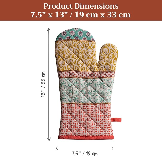 Maison d'Hermine Oven Gloves 100% Cotton Oven Mitt (7" x 13", Pack of 1) | With Loop Heat Resistant BBQ Cooking Gloves Baking Grilling Kitchen Handling Hot Pans Spring Summer - Provence