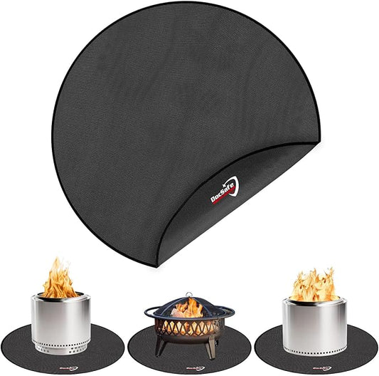 DocSafe 38" Round Fire Pit Mat for Solo Stove Accessories, 4-Layer Fireproof Under Grill Mat Heat Insulated Indoor Fireplace Pad Protector for Decks, Patios,Reusable Oil-Proof and Waterproof, Black