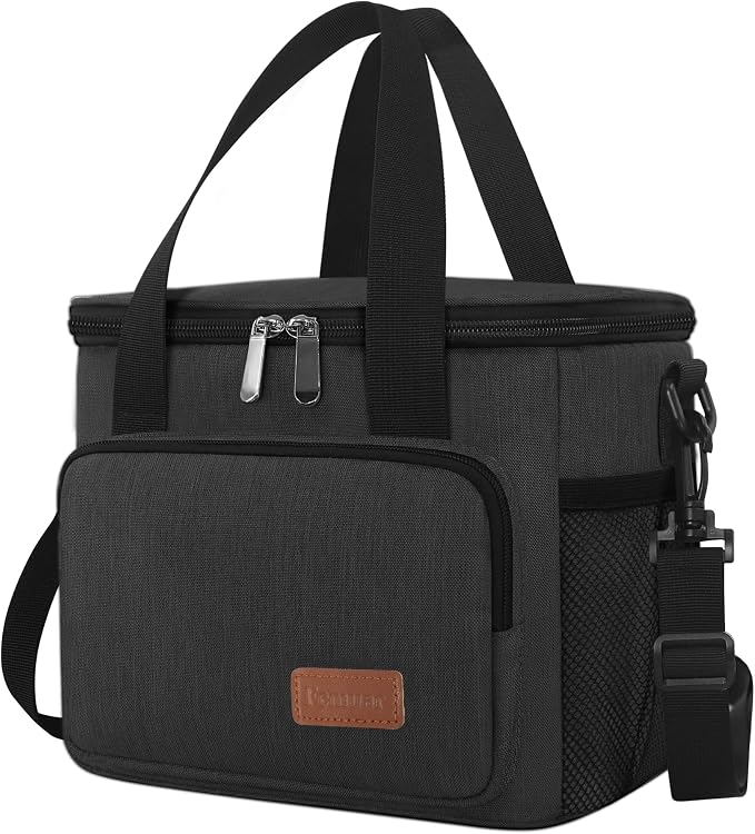 Lunch Bags for Women/Men, Insulated Lunch Bag for Work Office Picnic - Lunch Cooler Bag Leakproof Lunch Box with Adjustable Shoulder Strap - Charcoal