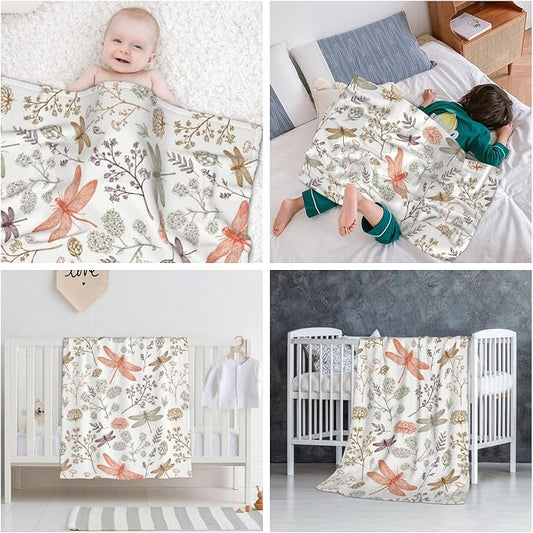 Dragonfly Baby Blanket 30x40 Inches - Super Soft Flannel Throw for Nursery & Strollers - Cute Dragonfly Gifts for Women New Moms - Lightweight Fleece Blankets for Toddlers & Infants