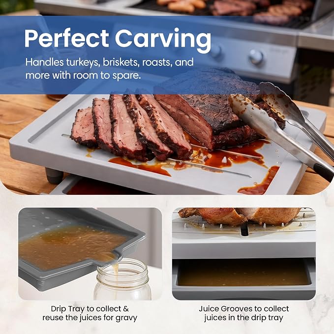 Karving King Plus Large Cutting Board - Juice Groove, Spikes & Drip Tray