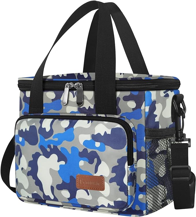 Lunch Bags for Women/Men, Insulated Lunch Bag for Work Office - Lunch Cooler Bag Leakproof Lunch Box with Adjustable Shoulder Strap - Blue Camouflage