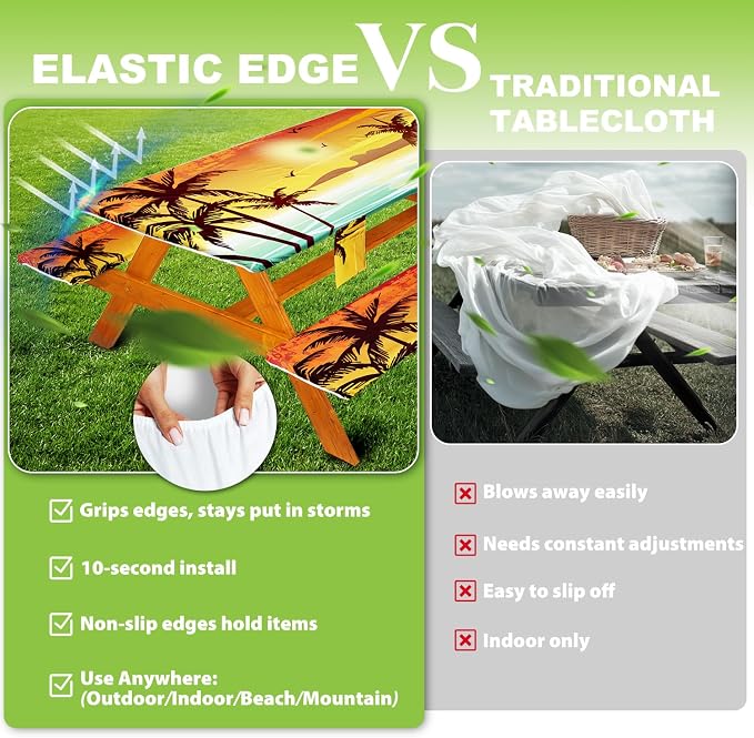 Picnic Table Cover with Bench Covers Table Cloth Tablecloth Summer Outdoor Rv Patio Tent Camping Glamping Campsite Camper Essentials Accessories Items Gear Gadgets Stuff Necessities Supplies Must Have
