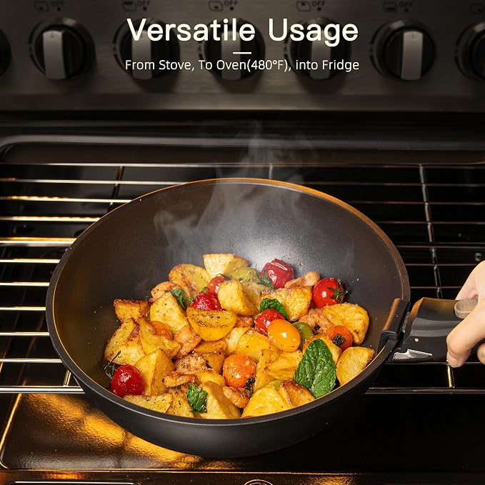 Astercook 21 Pcs Pots and Pans Set Non Stick, Ceramic Cookware Set Detachable Handle, RV Kitchen Cooking Set Removable Handles, Oven Safe, Induction Ready, Stackable, Black, Fathers Day Gift for Men