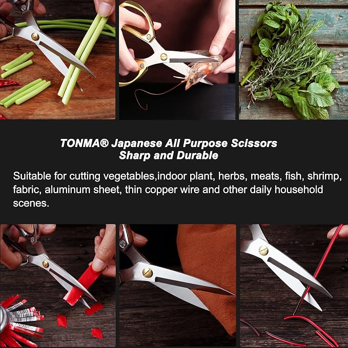 TONMA Kitchen Scissors All-Purpose, Made in Japan, Stainless Steel, TKM-4 | Japanese Heavy-Duty Kitchen Shears with Ergonomic Handle for Herbs, Chicken, Food, Garden, Office, Craft, Effortless Cutting