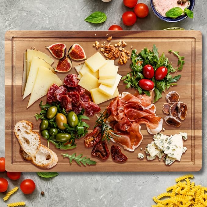 Acacia Wood Chopping Cutting Boards for Kitchen Wooden Charcuterie Board | Bread Cheese Boards Butcher Block Solid Large Wooden Cutting Board Non Toxic Serving Meat Board Hardwood Teak Cutting Board