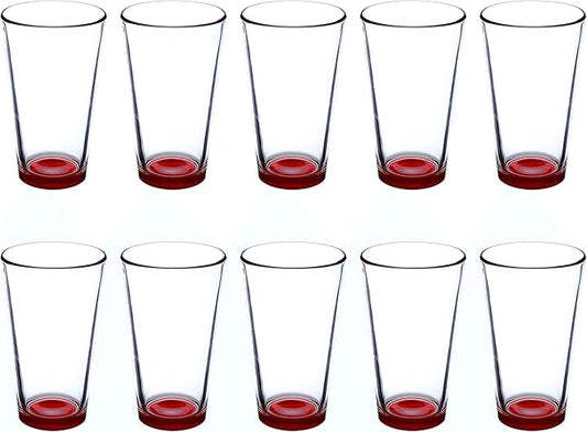 Libbey Pint Glass 16 oz. Set of 10, Bulk Pack - Beer Glasses, Heavy Duty Drinkware - Red