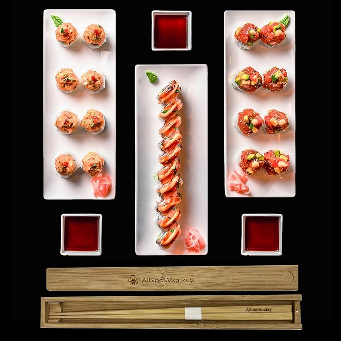 Albino Monkey Japanese Wooden Chopsticks With Case - Reusable Bamboo Chopstick Gift Set with Holder and Wooden Box - For Sushi Lovers, Office Lunch, and Asian Dining Gifts