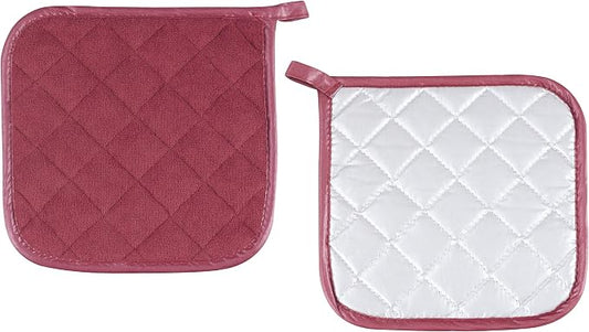 Joyhalo 5 Pack Pot Holders for Kitchen Clearance | Cotton Made, Machine Washable, Heat Resistant Potholder, Hot Pads, Trivet for Cooking and Baking, Ruby