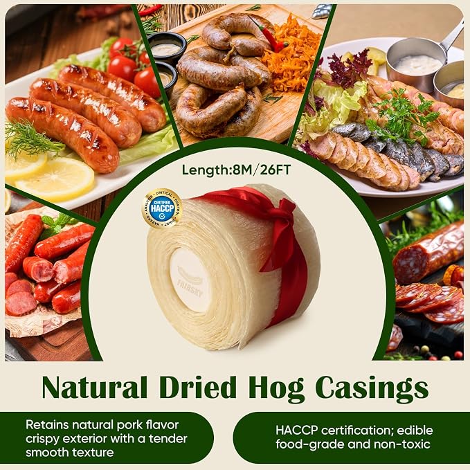 Edible Drying Natural Sausage Casing, Sausage Casings for Flavorous Homemade Sausages Ham,Breakfast Sausage,Italian Sausage,Knoblewurst,Pepperoni,Bologna Sausage and Most Sausage-8m/26ft,Φ36mm
