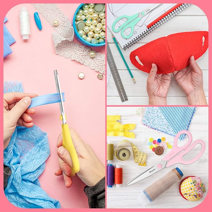 iBayam 8.5" All Purpose Yellow Pink Teal Scissors for School Office Teacher | 2.5mm Thick Blade Shears | Soft Comfort-grip | Left/Right Handed | Cute Office School Teacher Supplies | Home Sewing Fabric