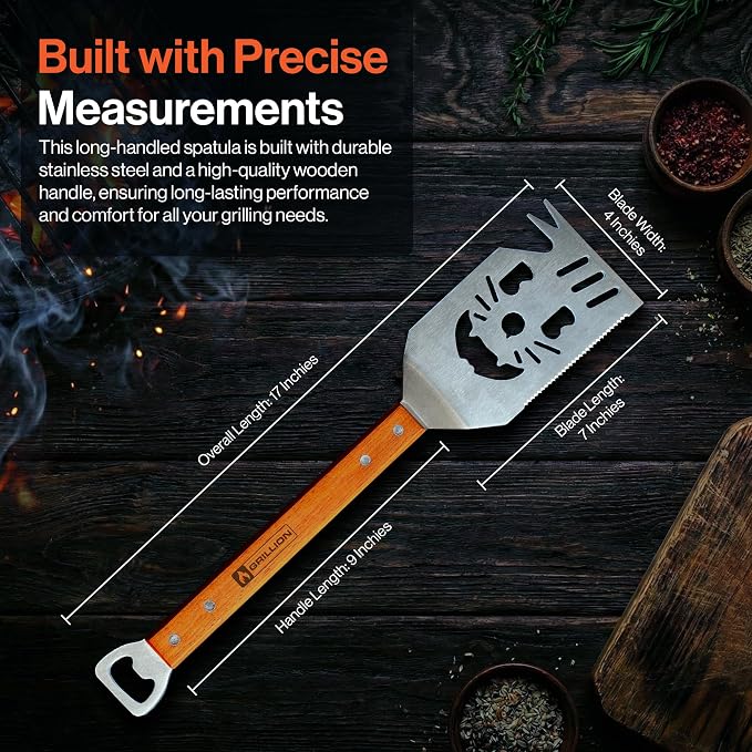 Stainless Steel Grill Spatula for Outdoor Grill, 7-in-1 BBQ Spatulas Turner, Fork & Tongs, Heavy Duty Metal Grilling Spatula with Bottle Opener, Multifunctional Barbecue Grilling Tool