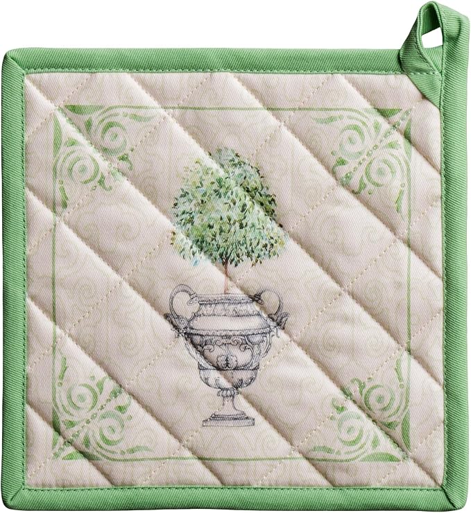 Maison d' Hermine Pot Holders 100% Cotton Potholders (8" x 8", Pack of 1) | Heat Resistant Hot Pads with Loop BBQ Cooking Baking Farmhouse Kitchen Handling Hot Pans Spring Summer - Jardin Du Roy