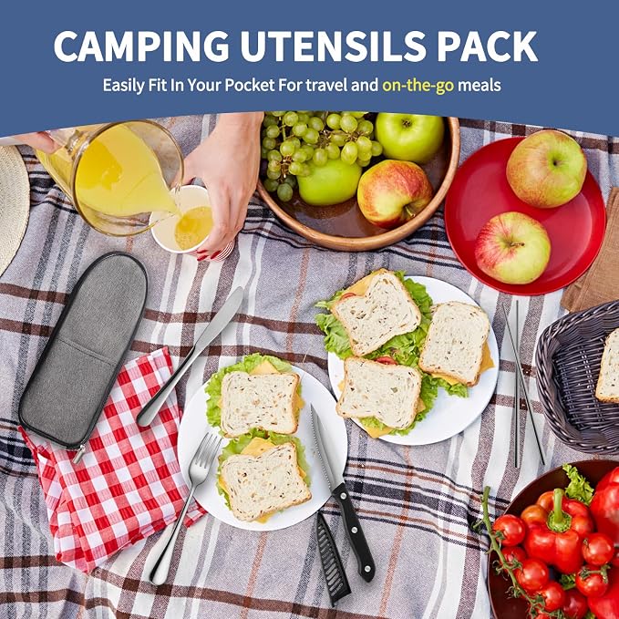 Logcow Travel Utensils with Case,Reusable Utensils,Portable Travel Camping Cutlery Set,Stainless Steel Flatware Set,Lunch Boxes Workplace Camping School Picnic (Sivler)