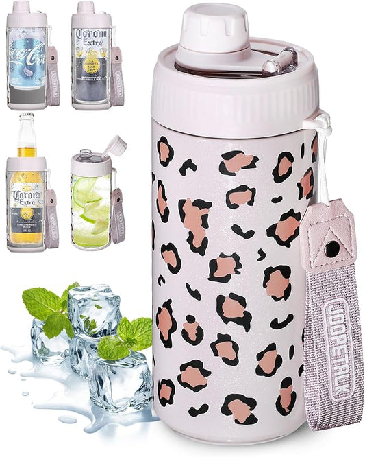 JOOPETALK Universal Can Cooler with Lid Fits All 12oz Cans& Bottles, 100% Leak-Proof Water Bottle, 4-in-1 Insulated Can Cooler for Beer, Soda & Energy Drinks, Dishwasher Safe