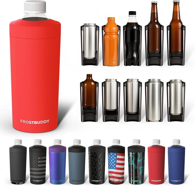 Frost Buddy XL Can Cooler - Fits 12/16/20/24 oz Cans & Bottles (Red) | Keeps drinks chilled 12+ hrs | No sweat, no condensation | Fits slim & standard cans