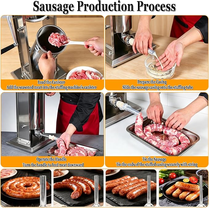 CTJ Sausage Stuffers Stainless Steel Sausage & Churro Maker 5L/11Lb | Manual 2 in 1 Sausage Stuffer & Churro Maker, 2-Speed Adjustable Vertical Sausage Maker, 4 Stuffing Tubes & Churros Nozzle