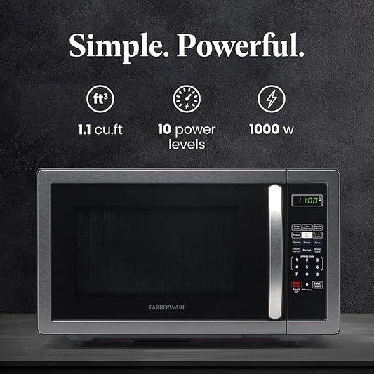 Farberware FMWO11AHTBKB 1.1 Cu. Ft. Countertop Microwave Oven, Stainless Steel